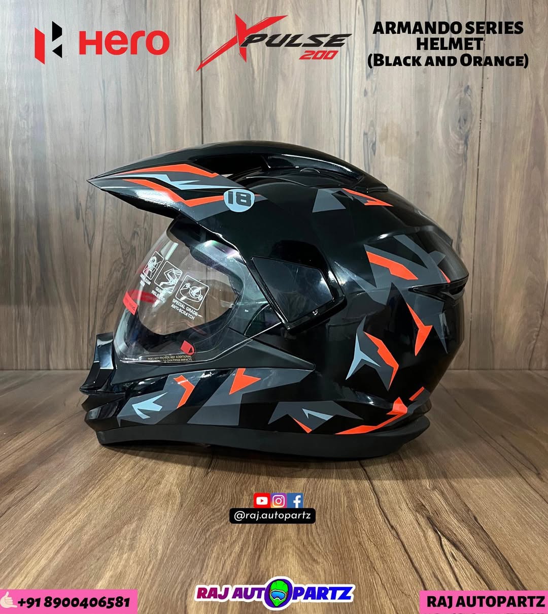HERO XPULSE 200 ARMANDO SERIES HELMET ( BLACK AND ORANGE )