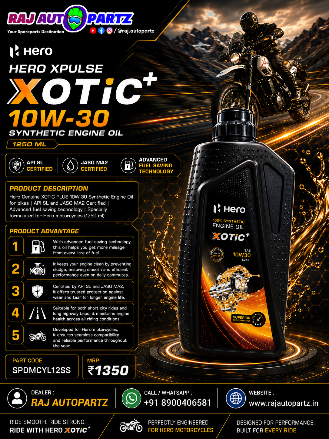 HERO XPULSE XOTIC PLUS 10W-30 Synthetic Engine Oil (1.25L)